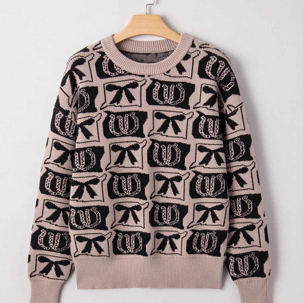 Horseshoe & Bow Stylish Brown and Black Sweater sm, med, lg - Picture 2 of 9